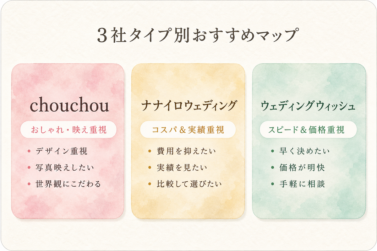 結婚式ムービー3社タイプ別おすすめマップ