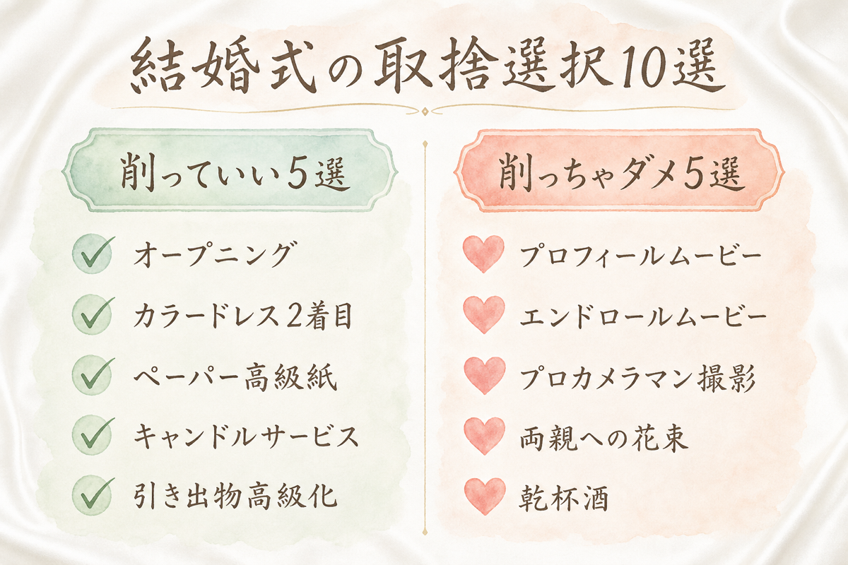 結婚式で削っていい5選・削っちゃダメ5選