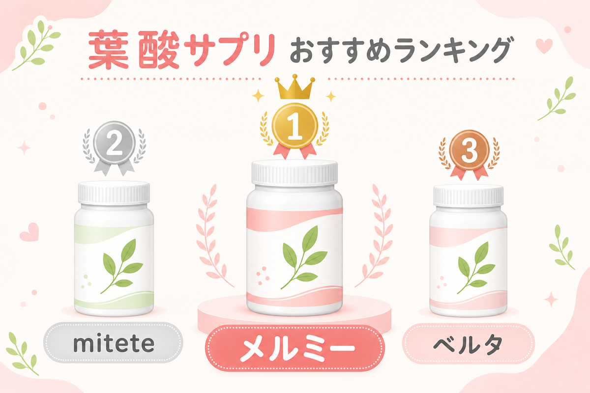 葉酸サプリおすすめランキング（メルミー・mitete・ベルタ）の図解