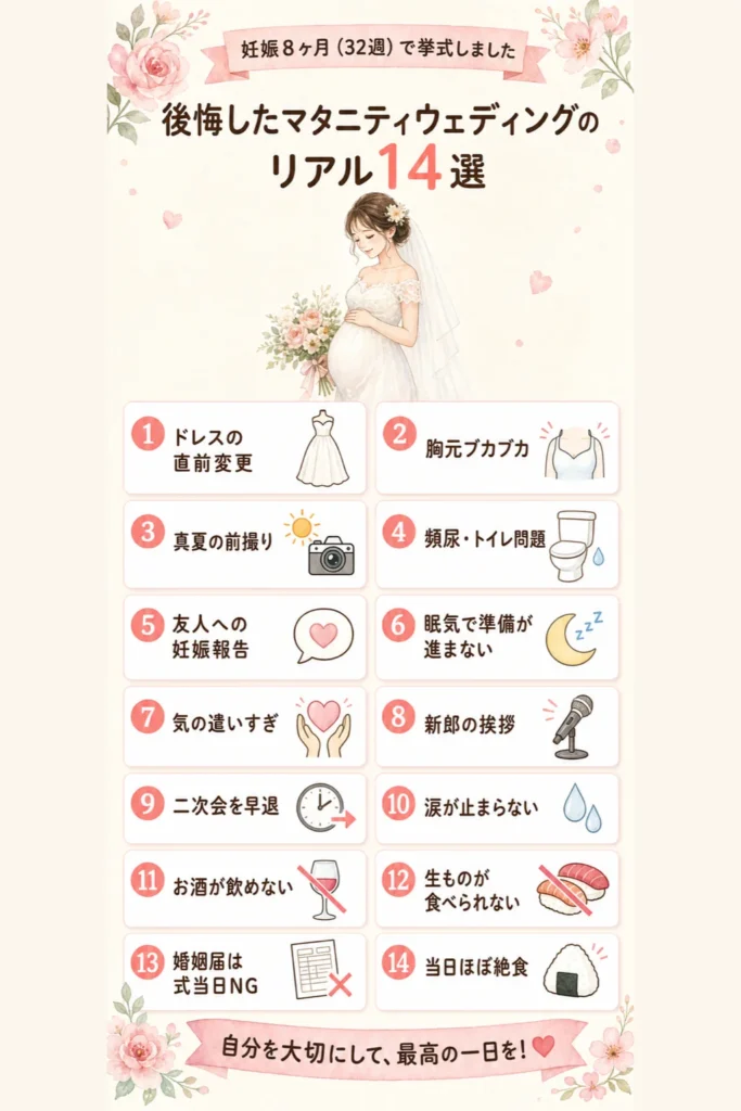 後悔したマタニティウェディングのリアル14選｜妊娠8ヶ月・32週で挙式した私の体験一覧