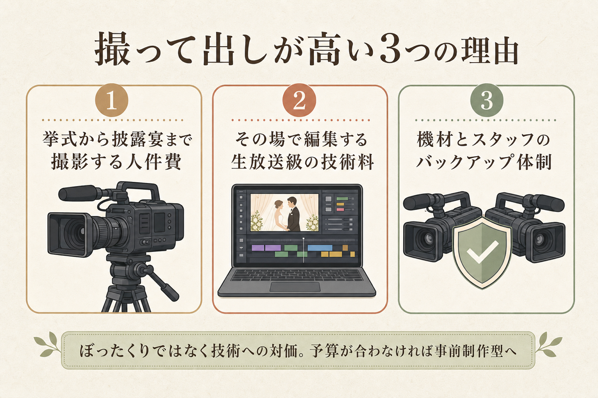 撮って出しが高い3つの理由の図解