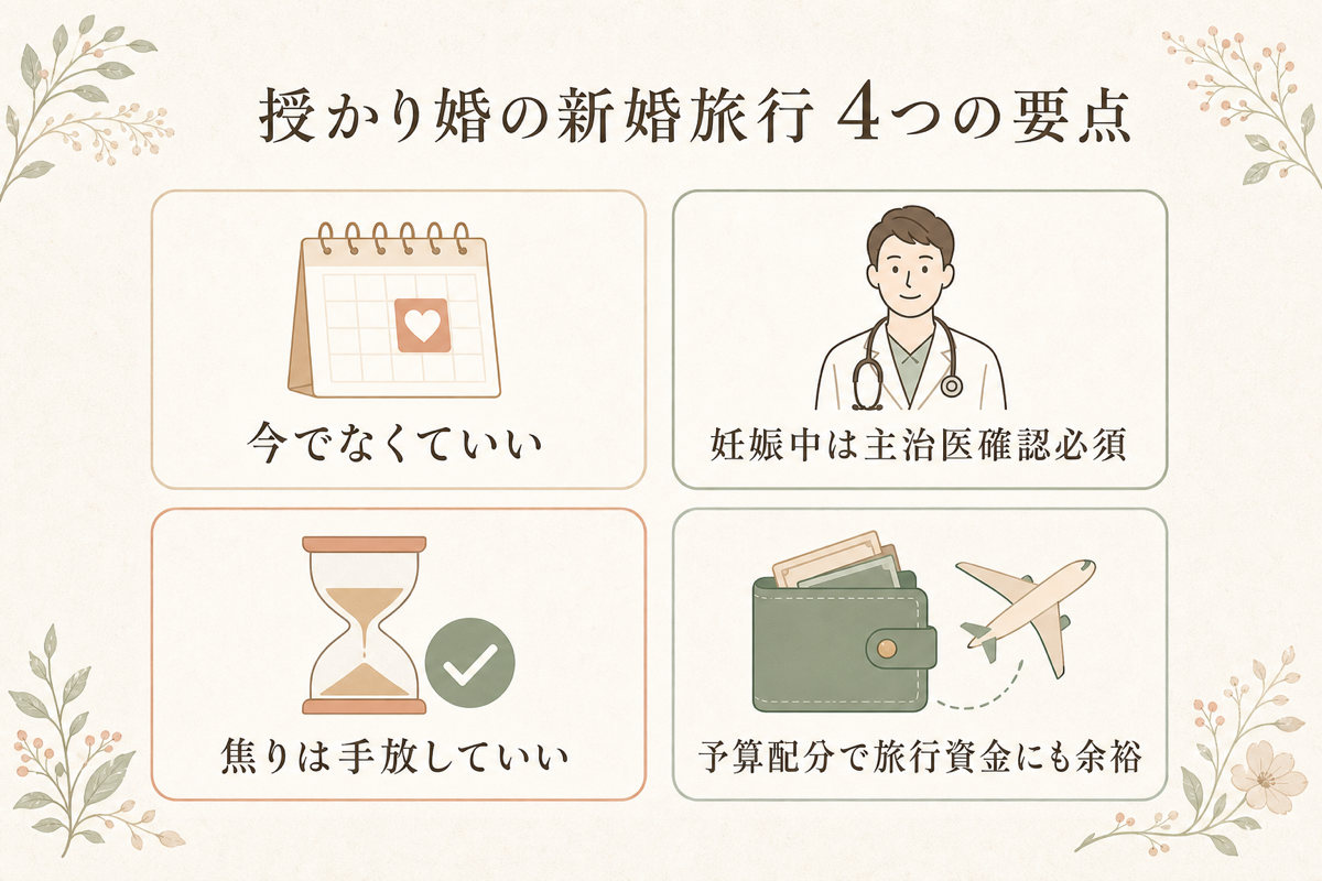 授かり婚の新婚旅行4つの要点まとめ図解