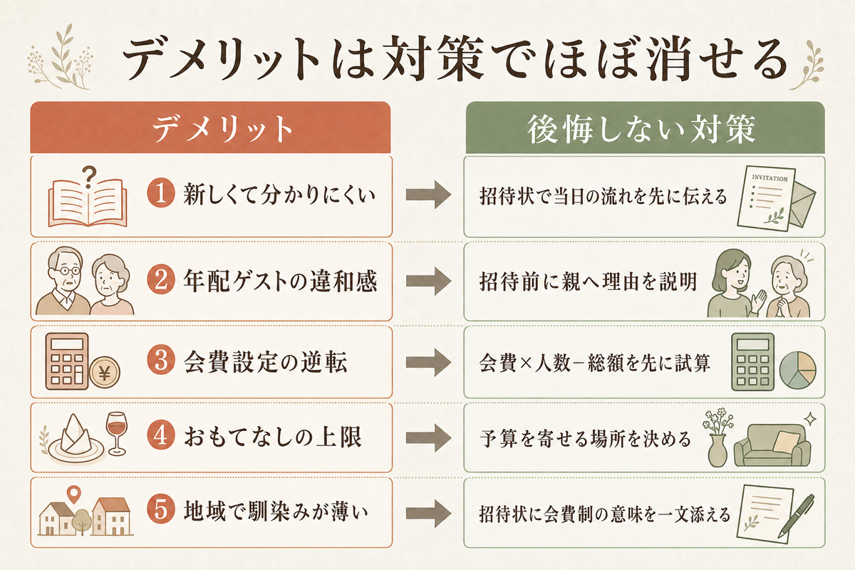 会費婚のデメリットと後悔しない対策の対応表