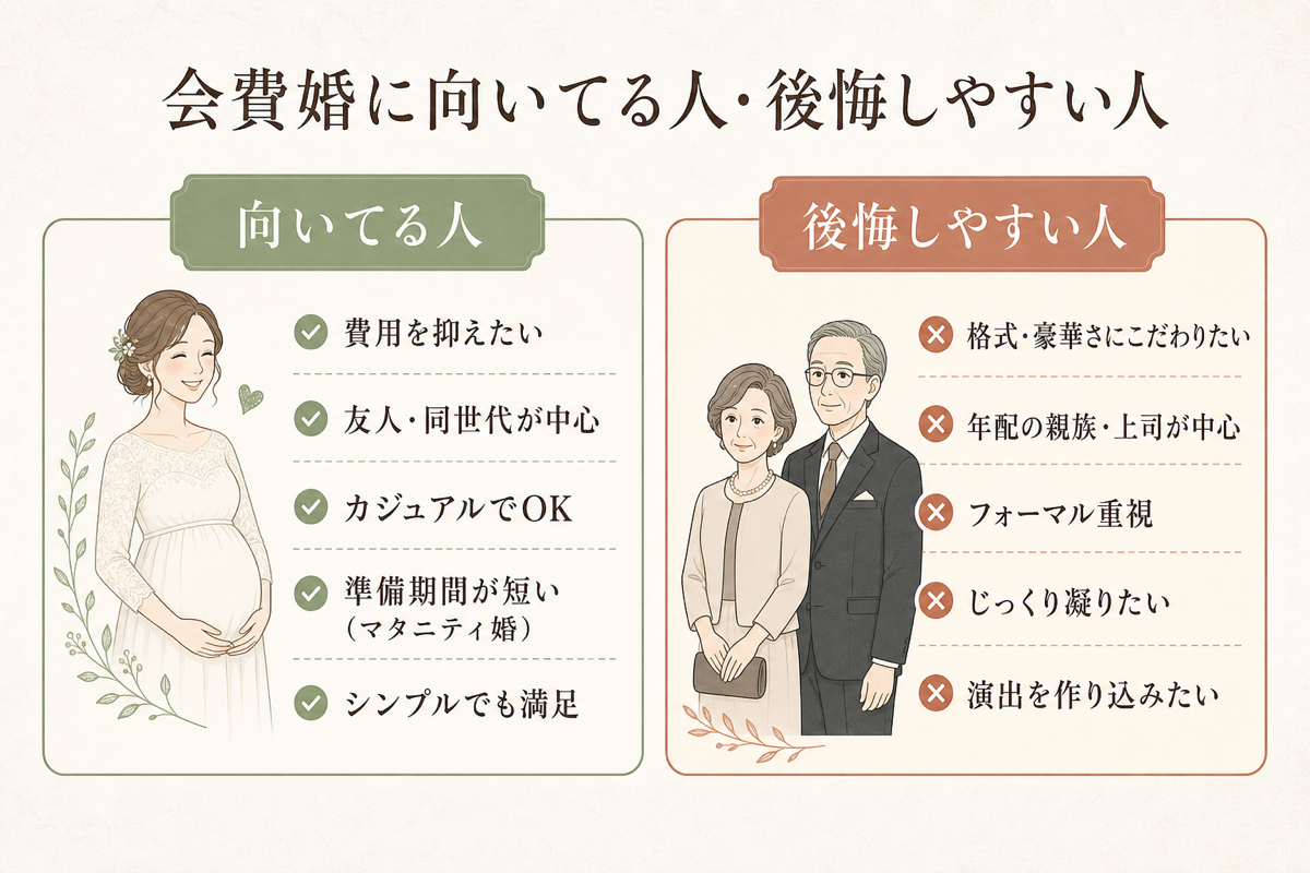 会費婚に向いてる人・後悔しやすい人の比較