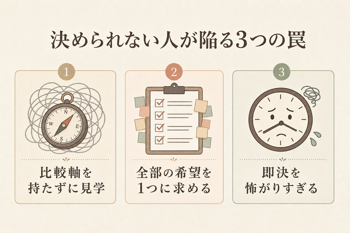決められない人が陥る3つの罠の図解