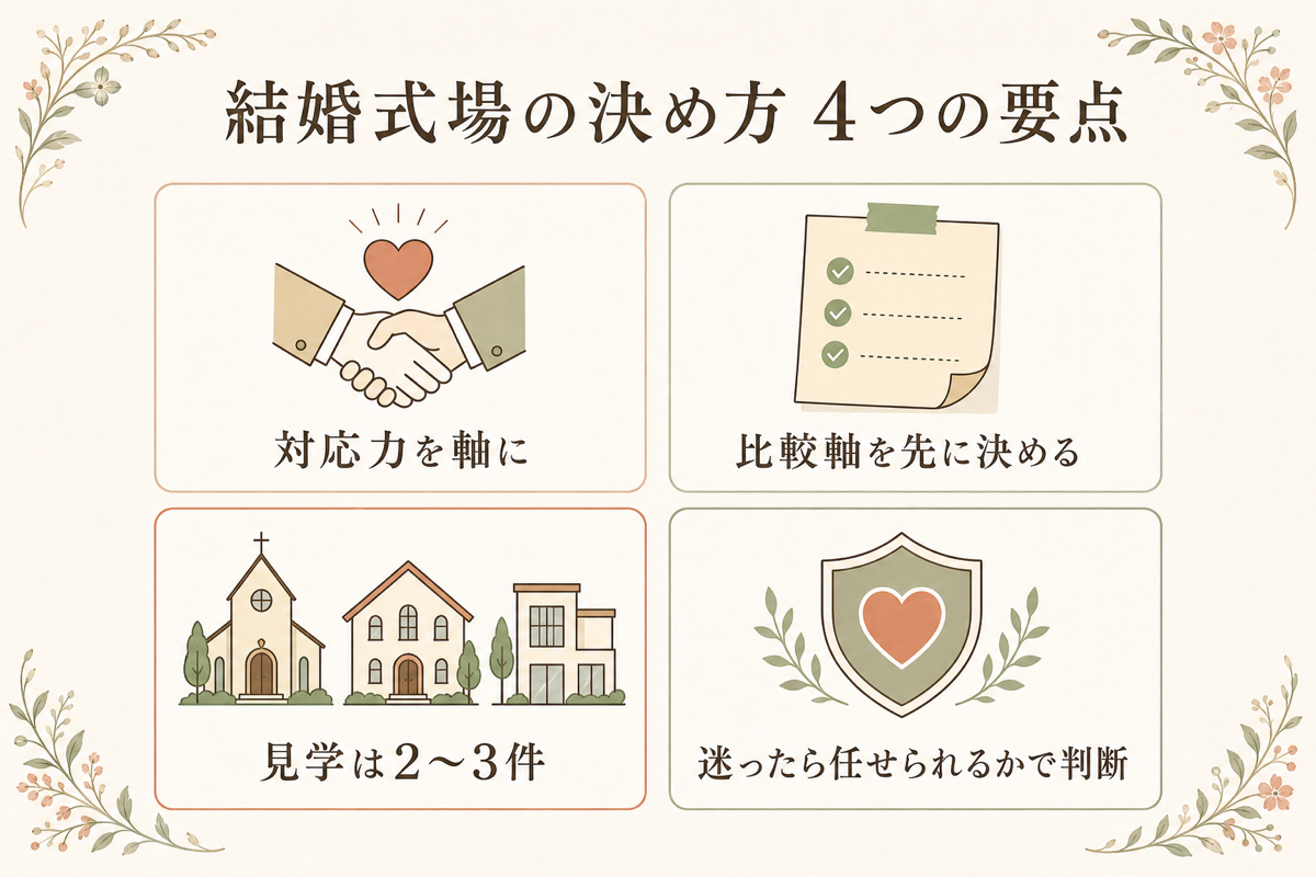 結婚式場の決め方4つの要点まとめ図解