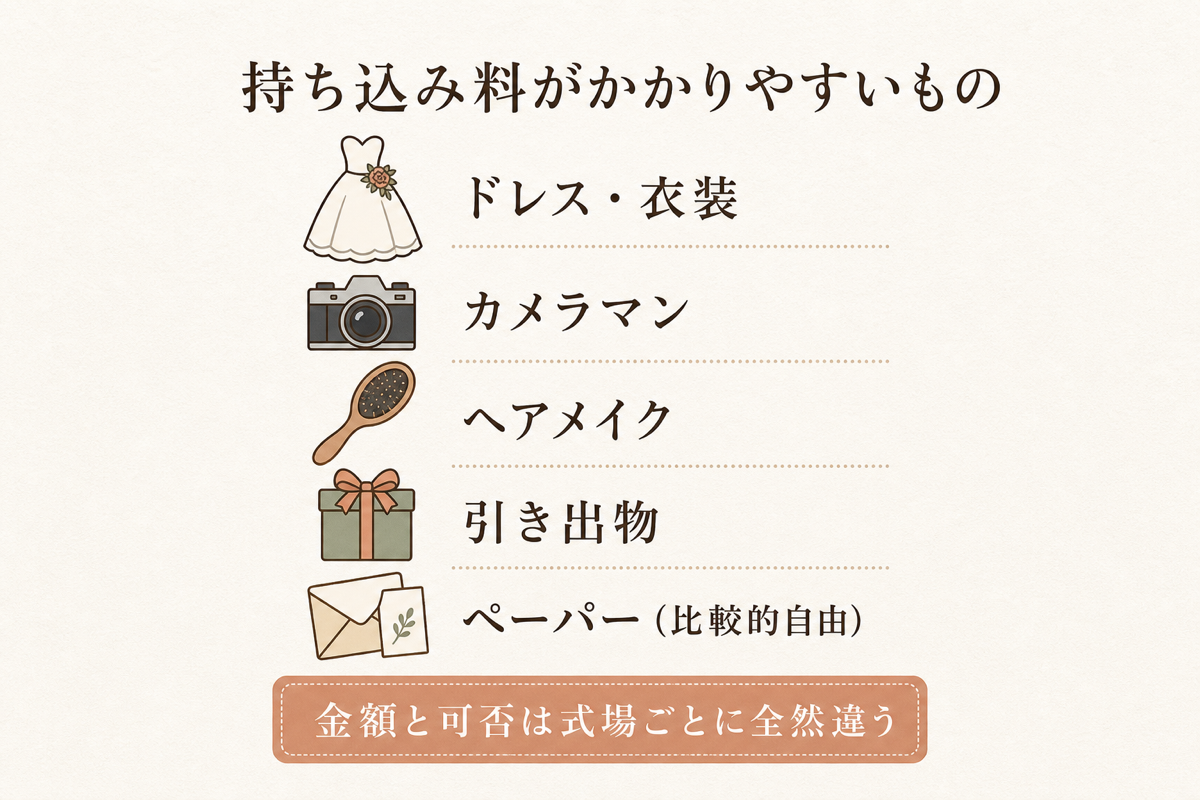 持ち込み料がかかりやすいもの一覧の図解