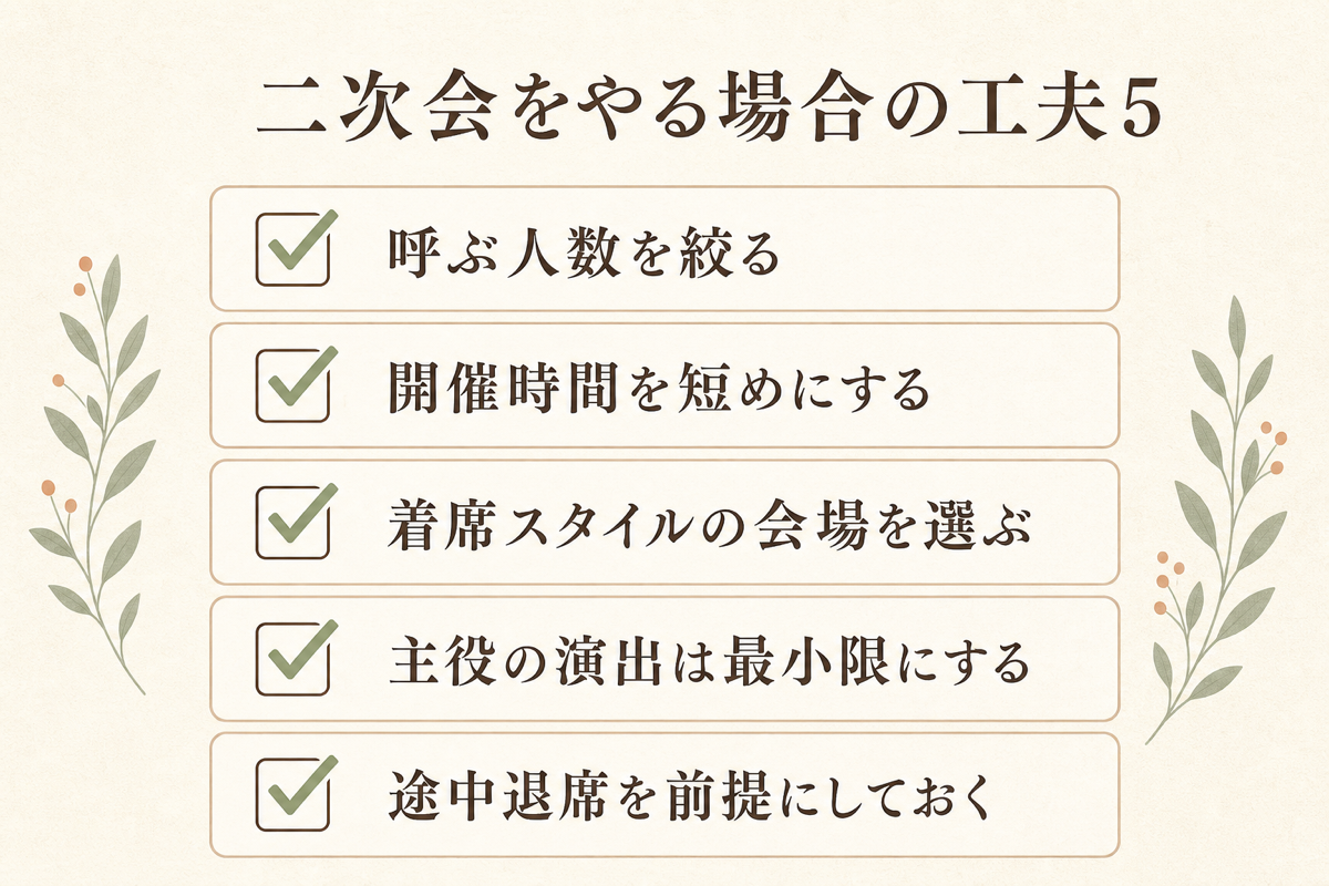 二次会をやる場合の工夫5の図解