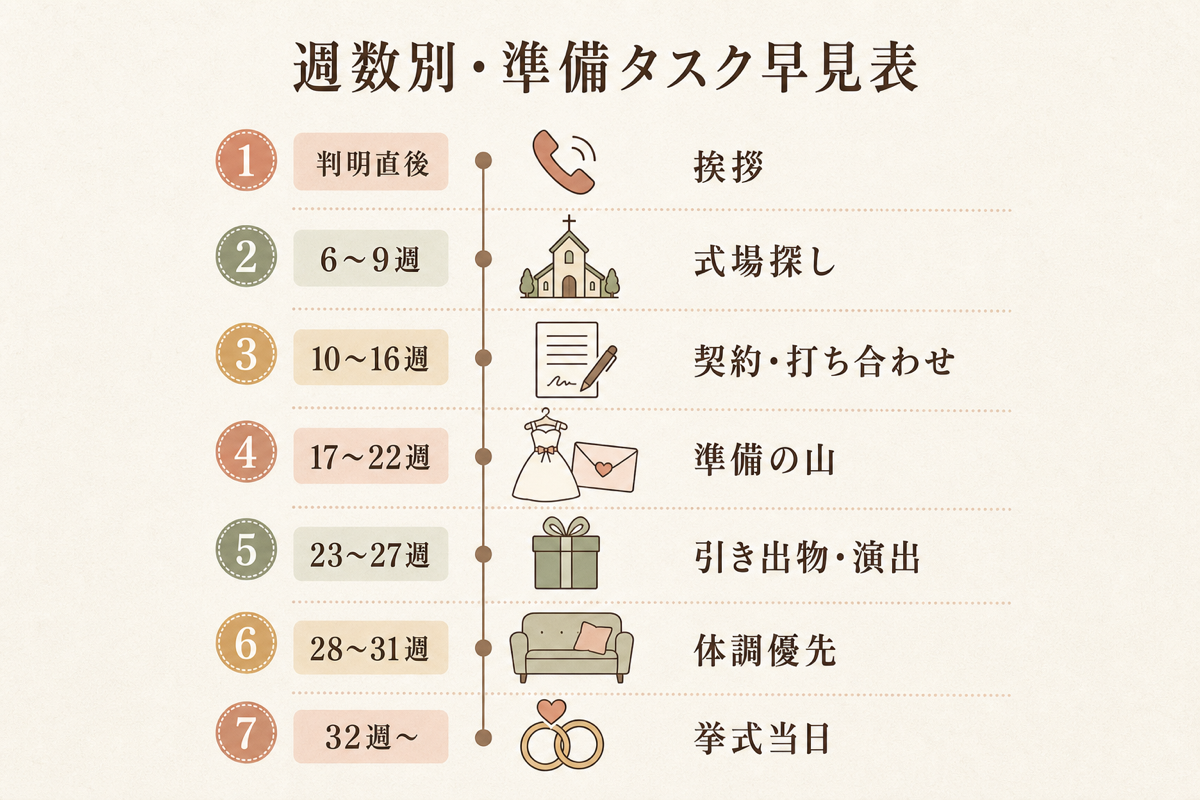 週数別・準備タスク早見表の図解