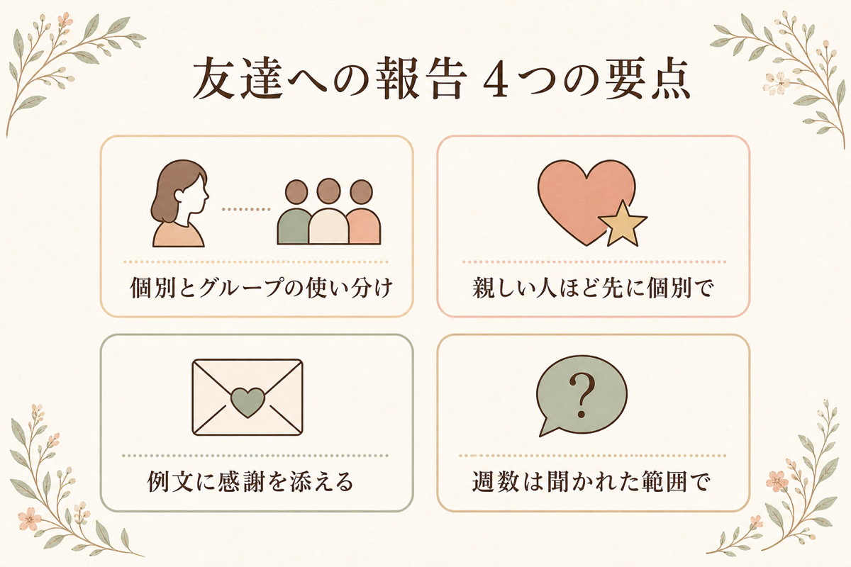 友達への報告4つの要点まとめ図解
