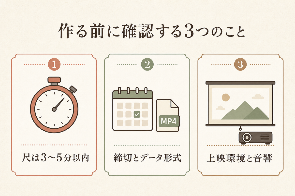 余興ムービーを作る前に確認する3つのことの図解