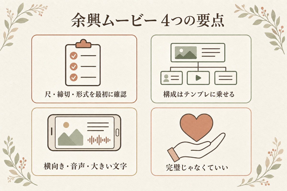 余興ムービー4つの要点まとめ図解