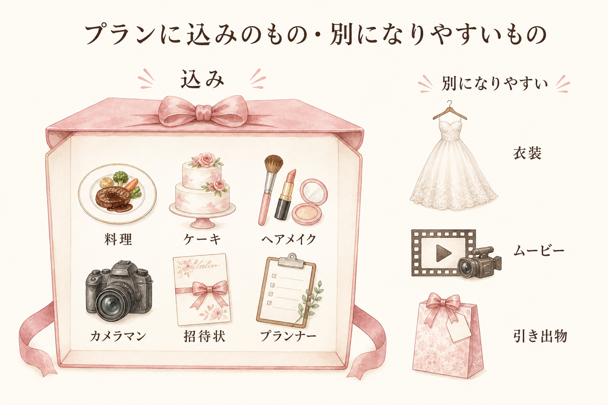 会費婚のプランに含まれるものと別になりやすいもの