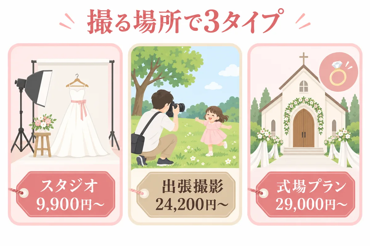 スタジオ・出張・式場プランの費用比較の図