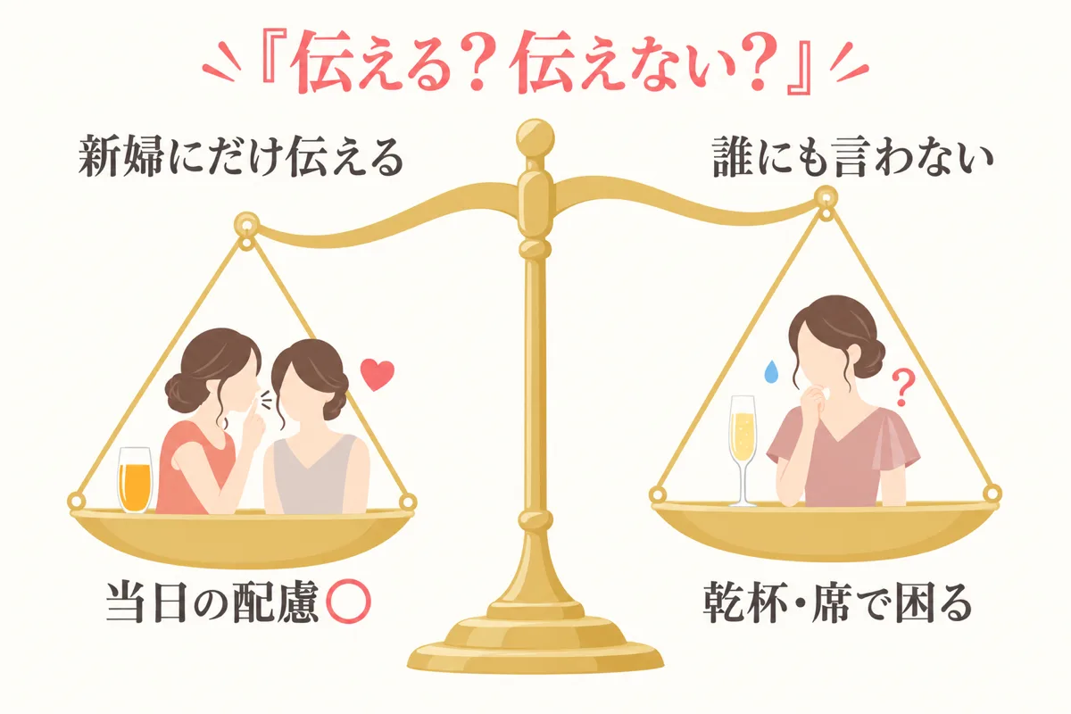 新婦にだけ伝える場合と誰にも言わない場合の天秤図