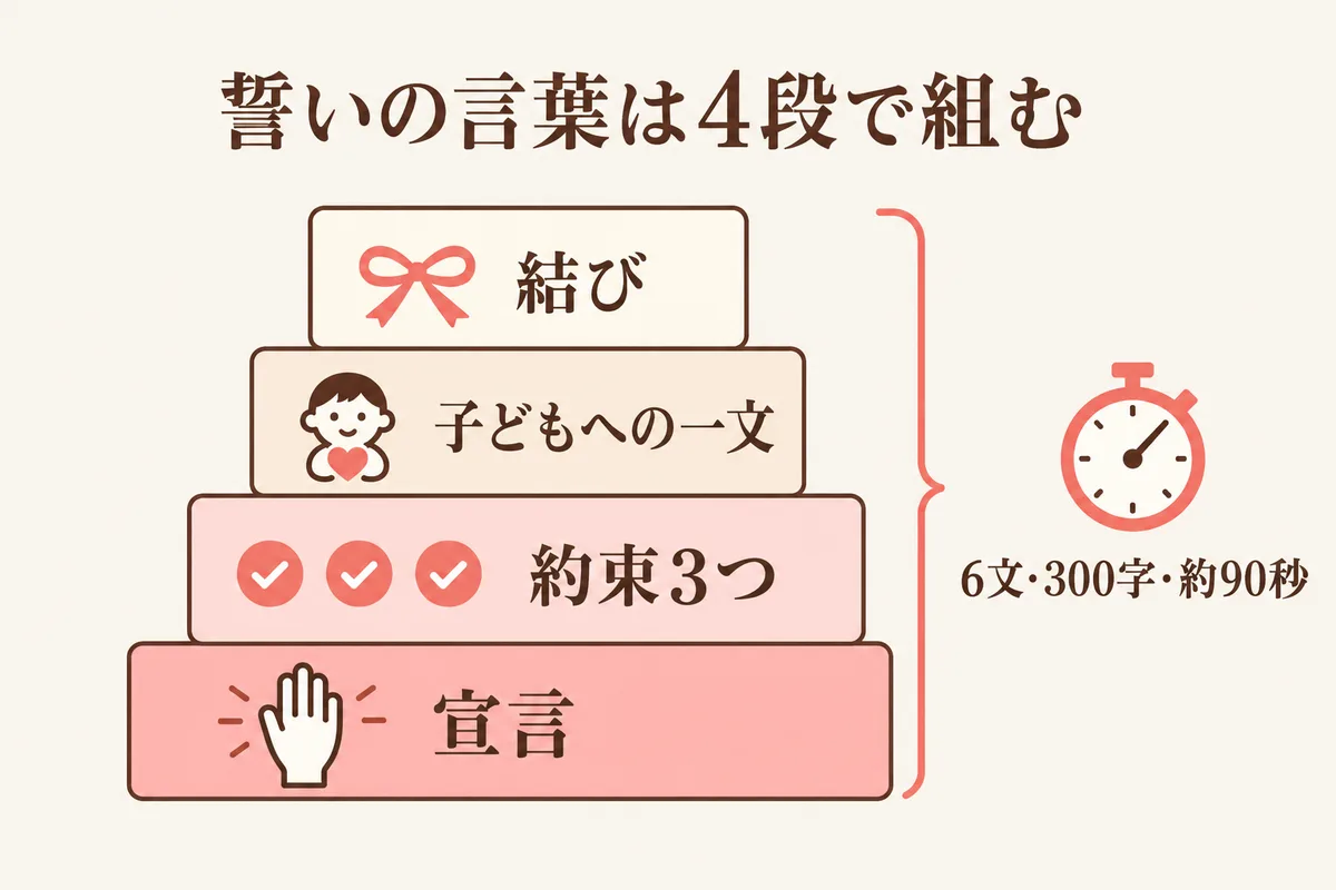 誓いの言葉を4段構成で組み立てる図