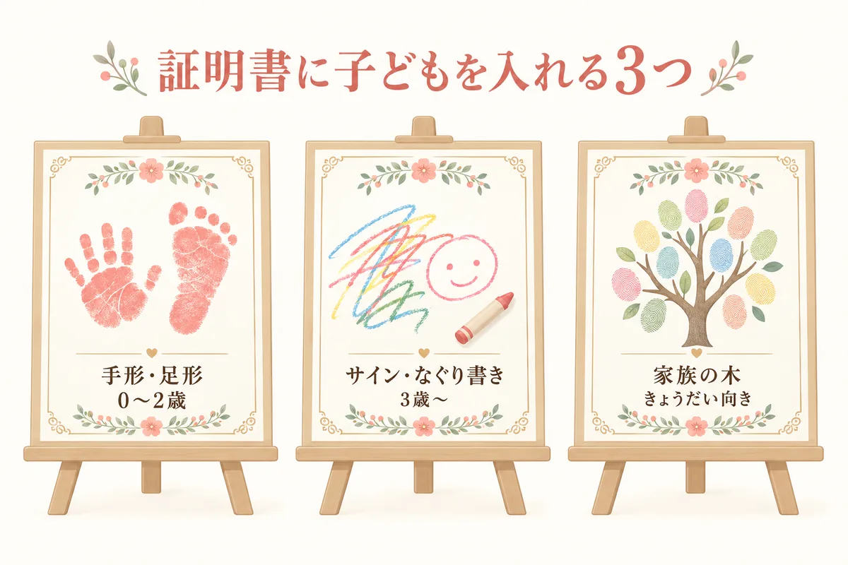 結婚証明書に子どもを入れる3つの方法の図
