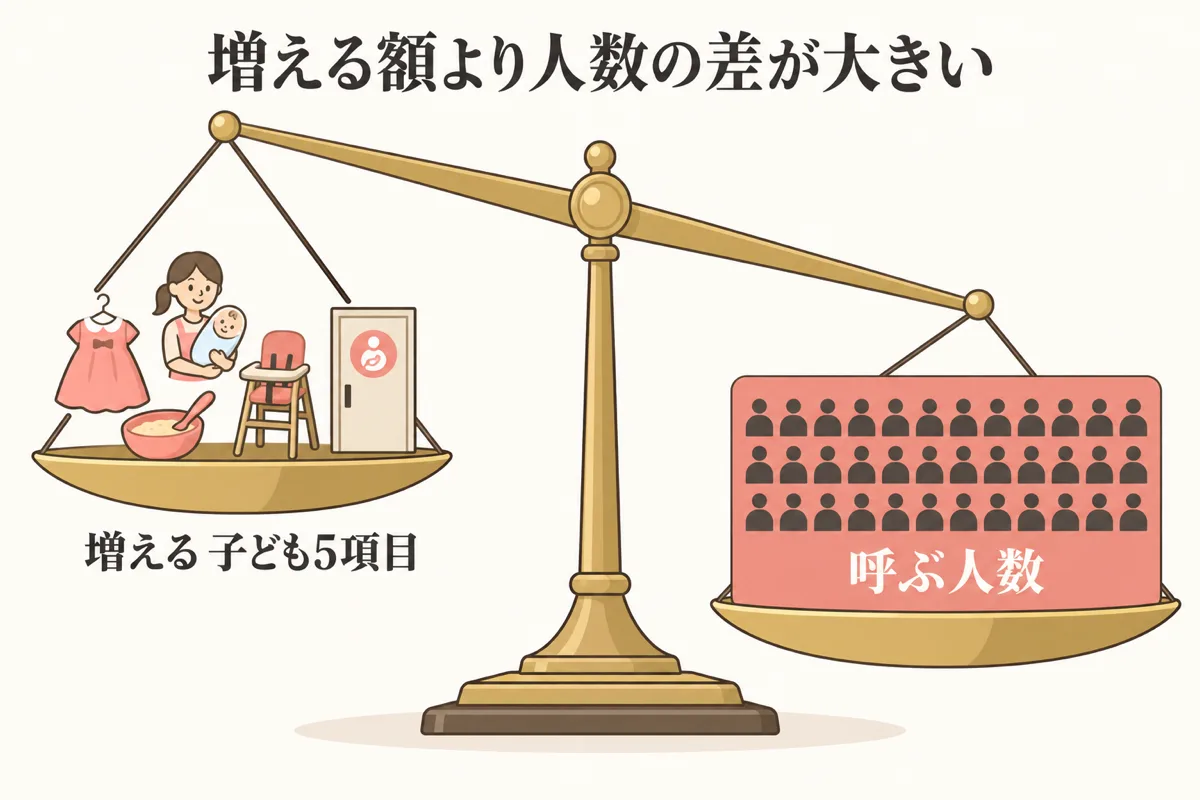 子ども5項目より招待人数が重い天秤の図