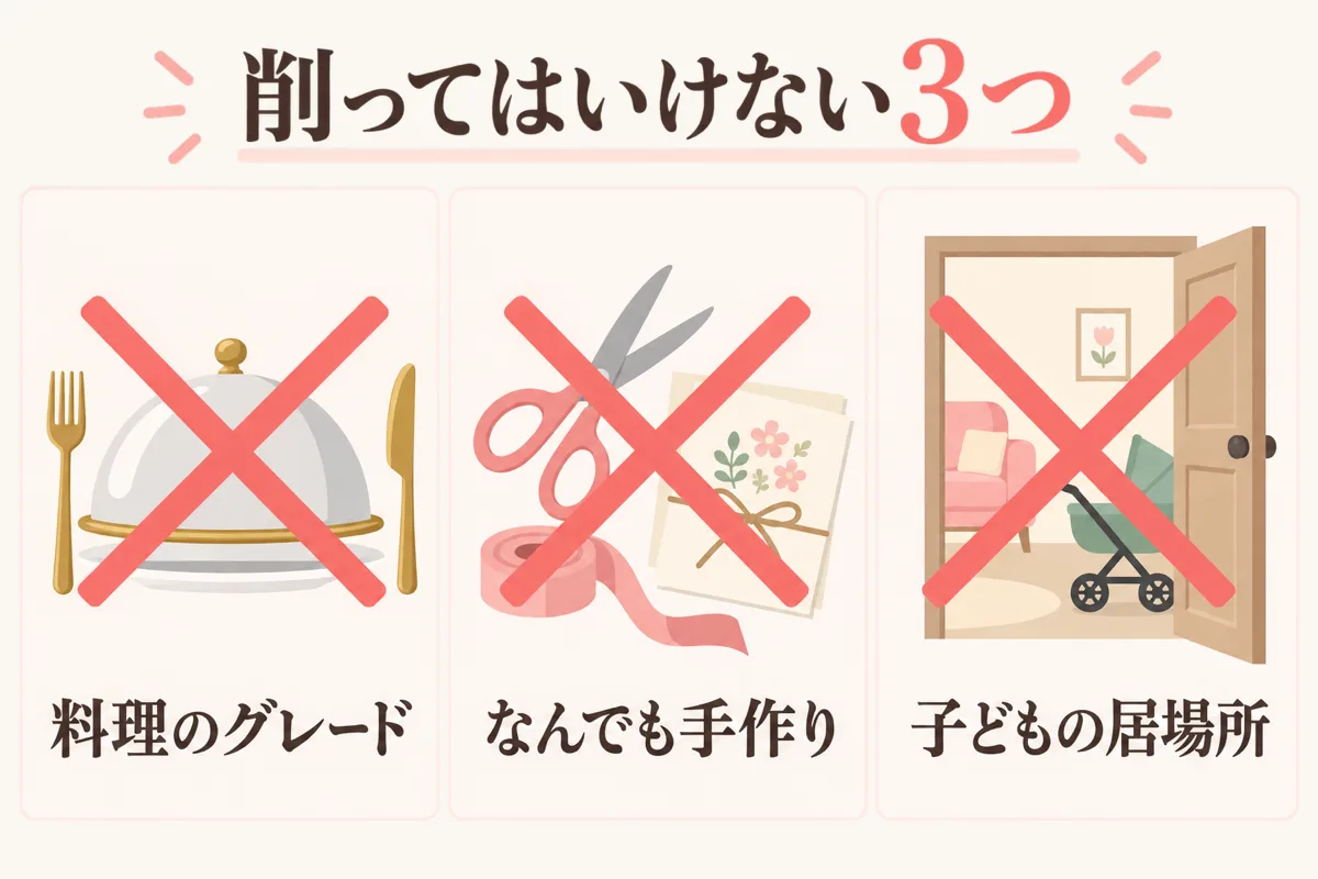 削ってはいけない3項目にバツ印をつけた図