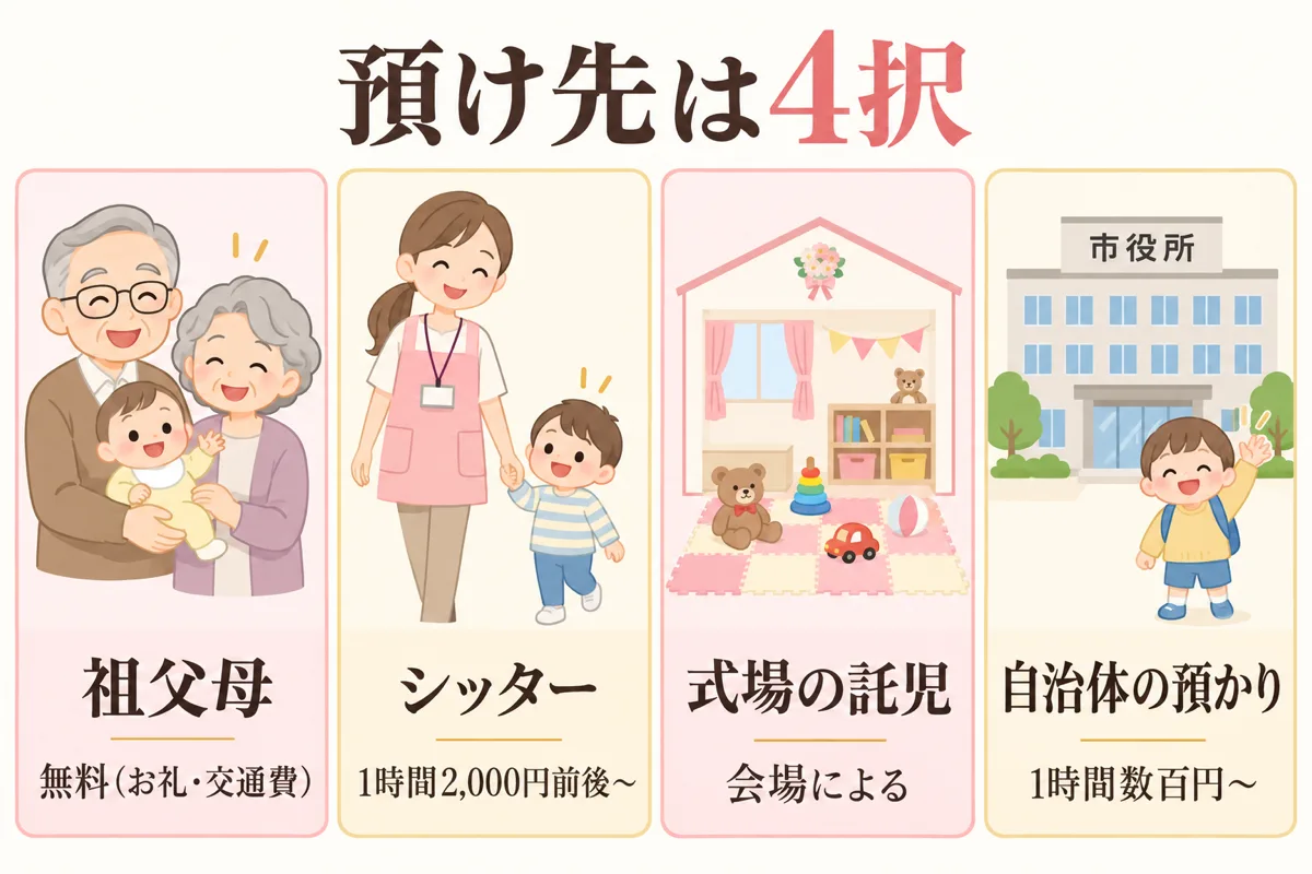 預け先4択と費用の目安を並べた比較図