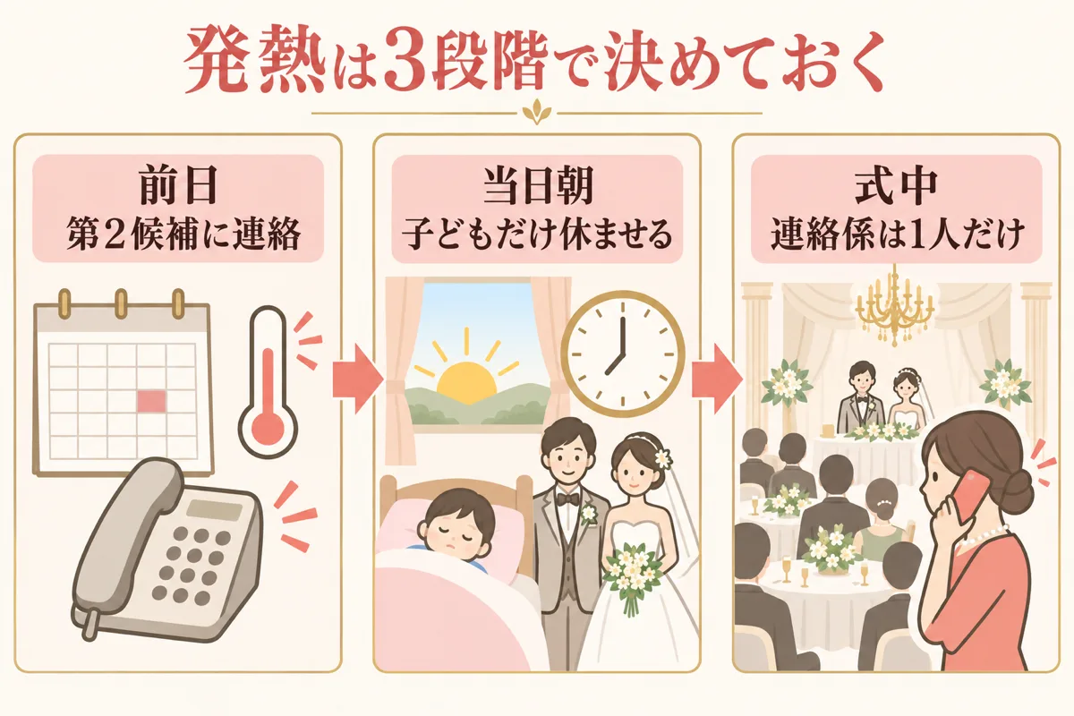 発熱時の対応を前日当日朝式中で決める図