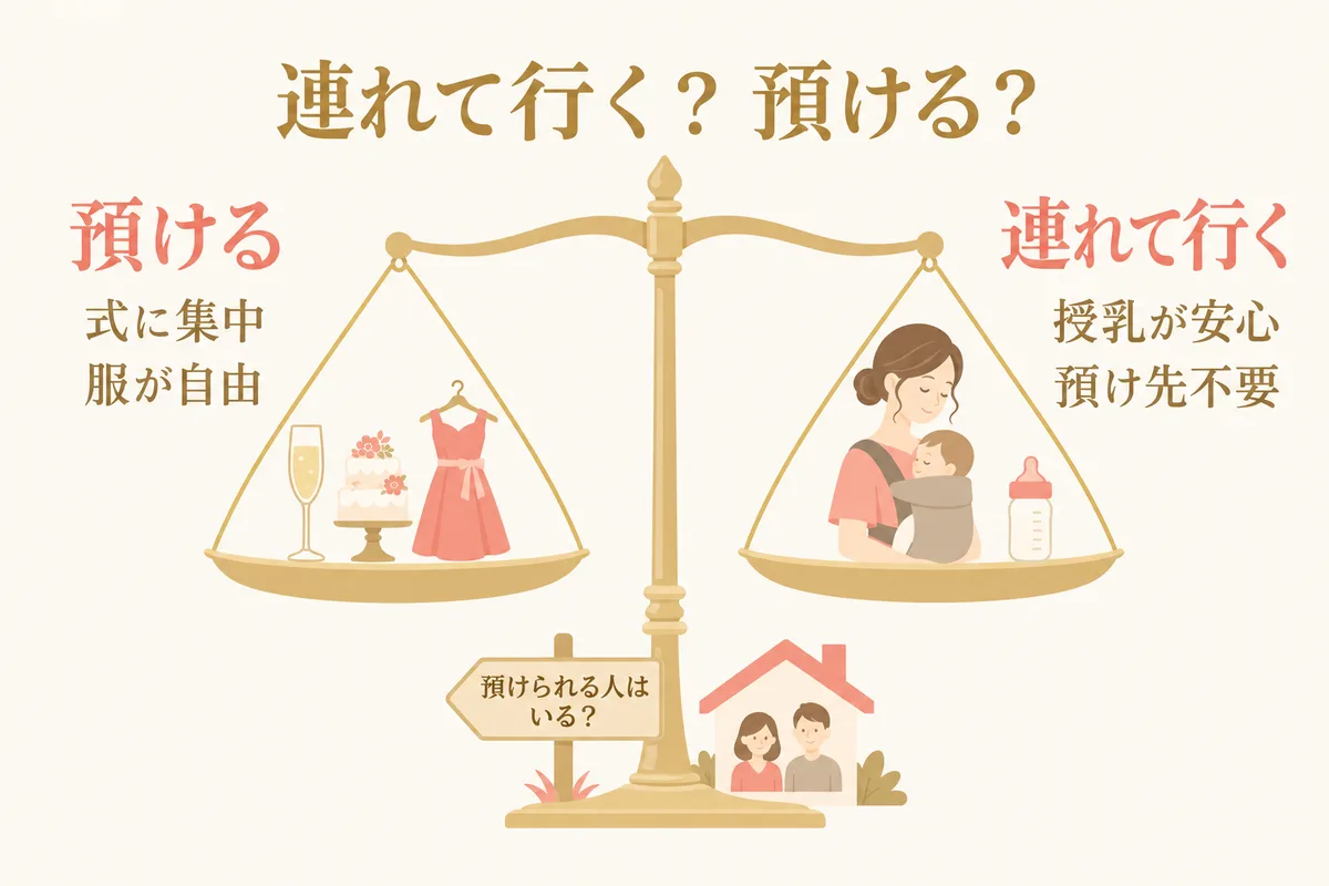赤ちゃんを預けるか連れて行くかの天秤図