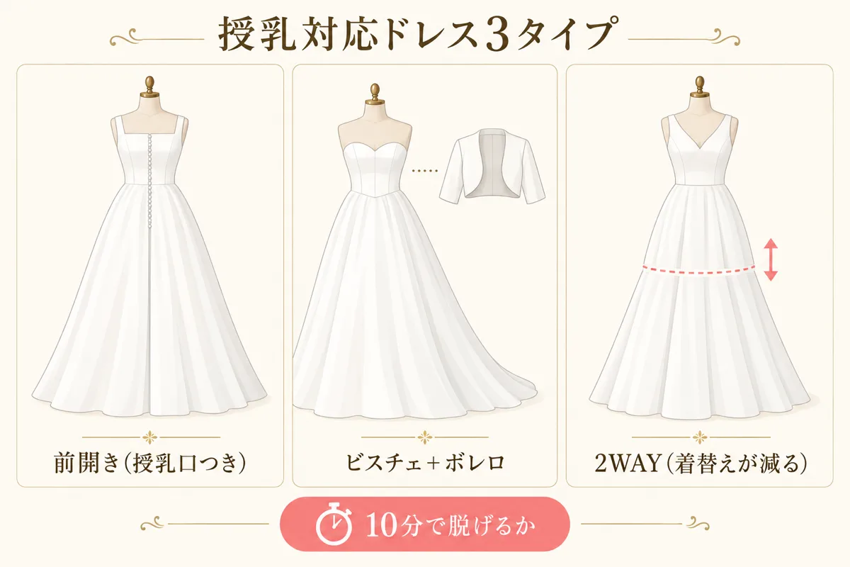 授乳対応ドレス3タイプを並べた比較図