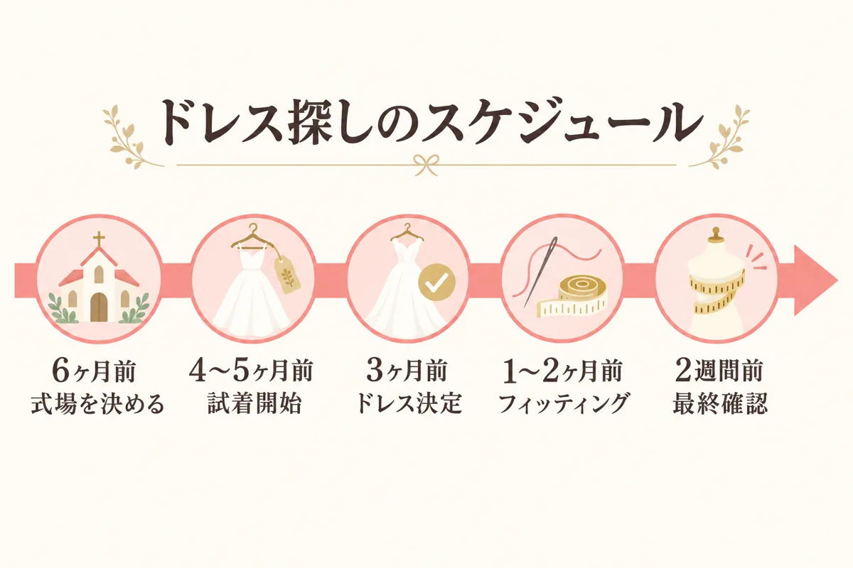 式までのドレス探しスケジュール時系列図