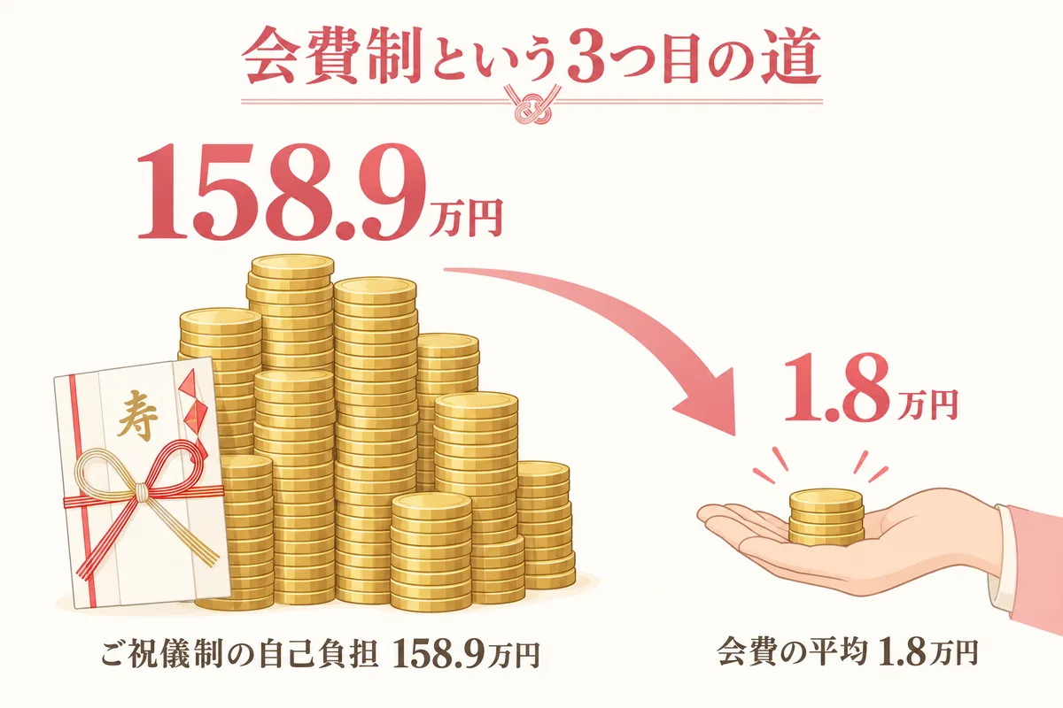 ご祝儀制と会費制の自己負担の比較図