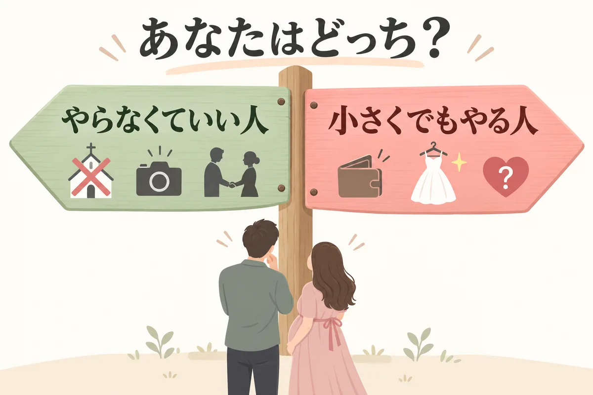 やらなくていい人と小さくでもやる人を道しるべで分けた図