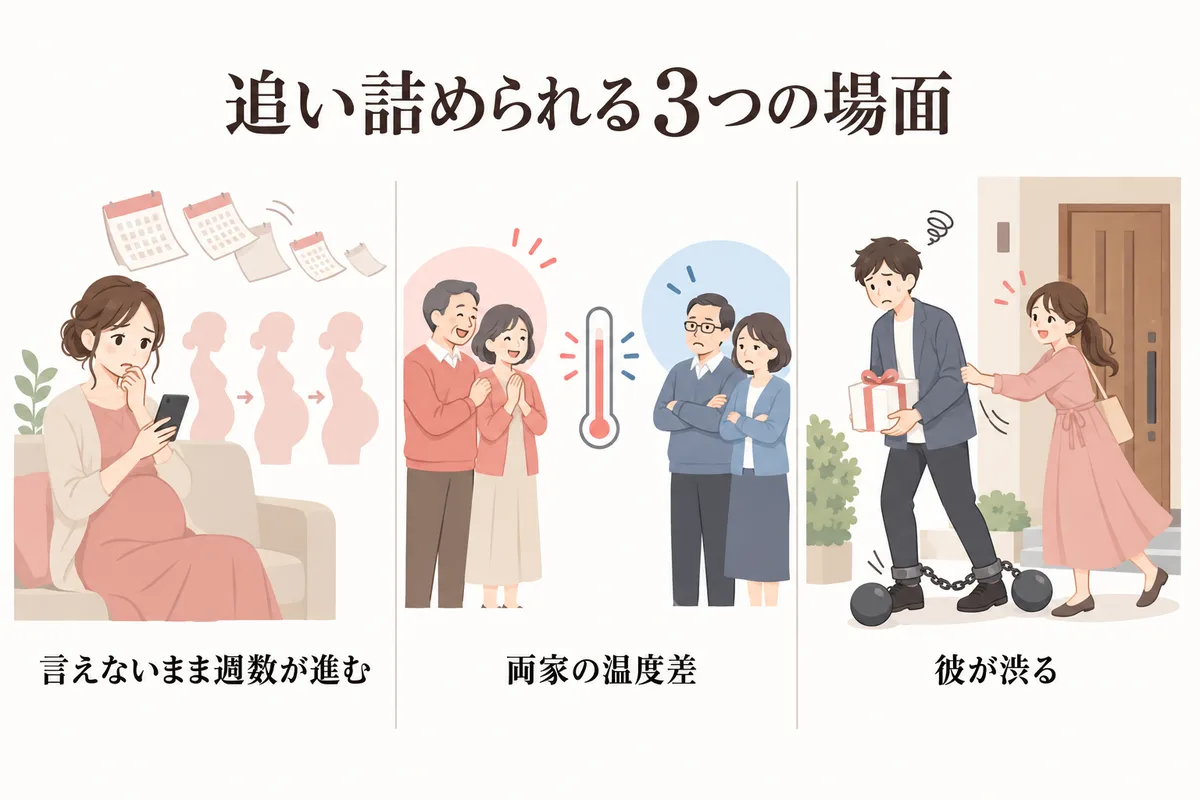 授かり婚で追い詰められる3場面の図解