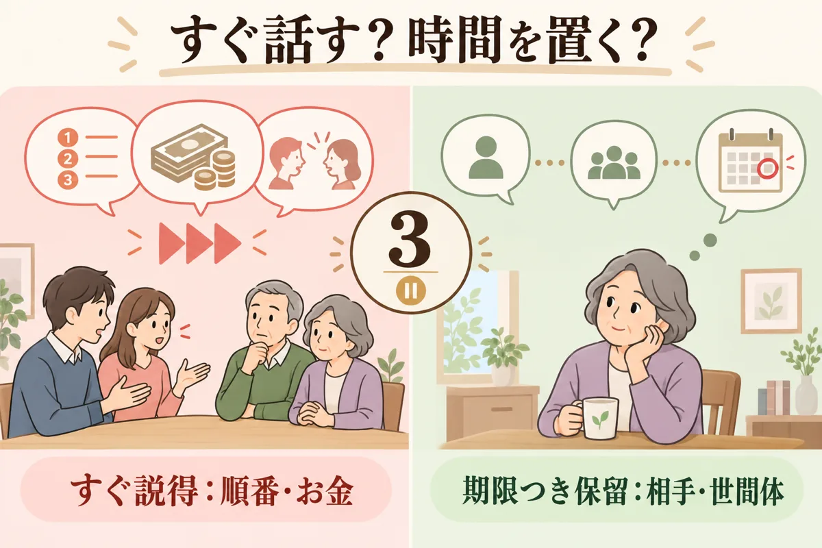 すぐ説得と期限つき保留を比べる図解