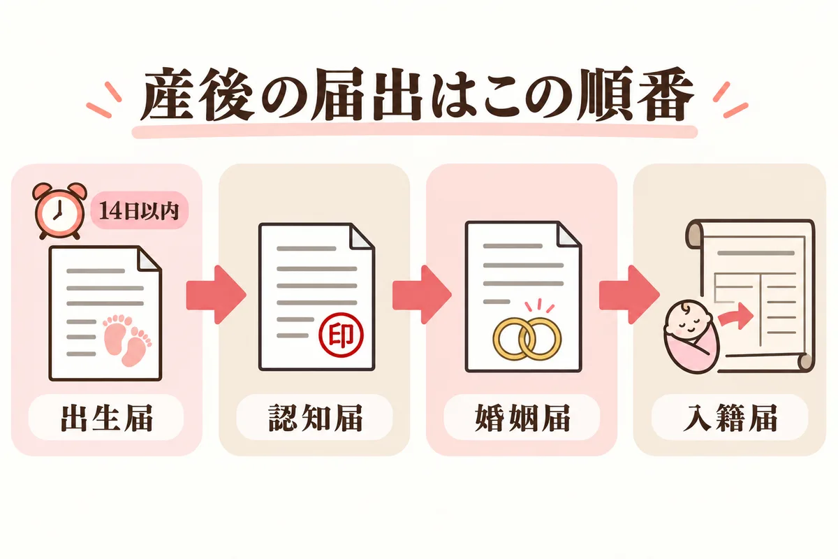 産後の届出の順番フロー図