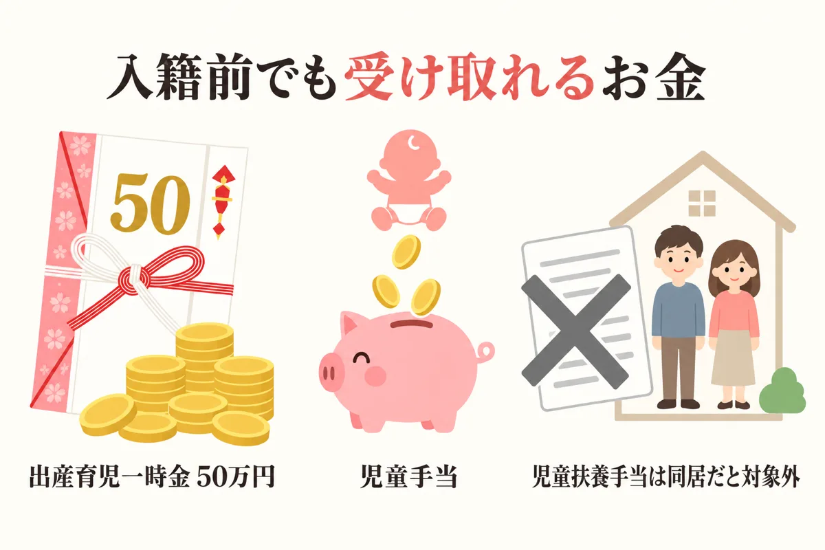 入籍前でも受け取れるお金の図解