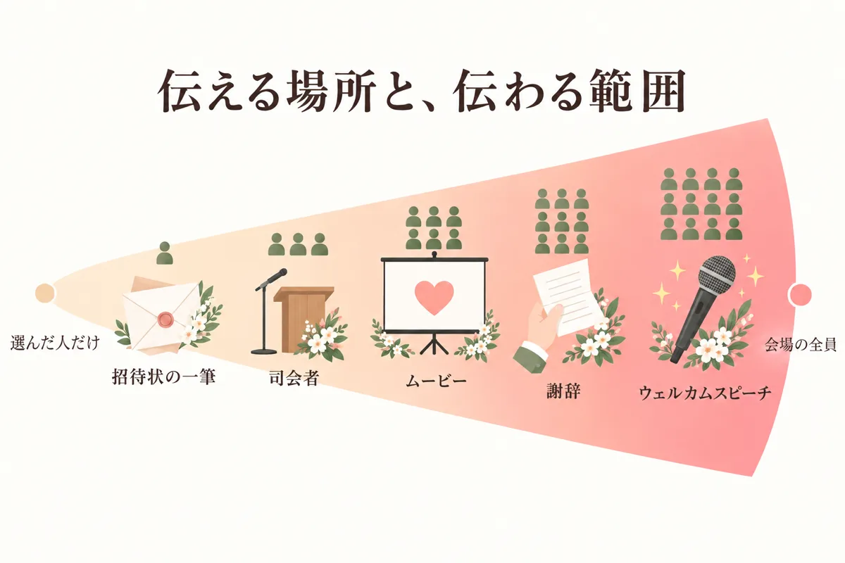 伝える場所ごとに伝わる範囲の比較図