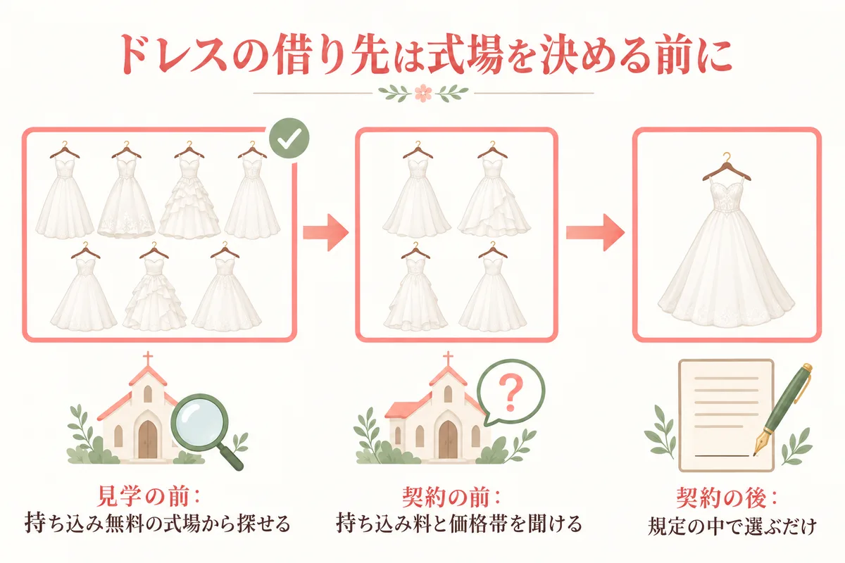 ドレスの借り先は式場を決める前に決める流れ