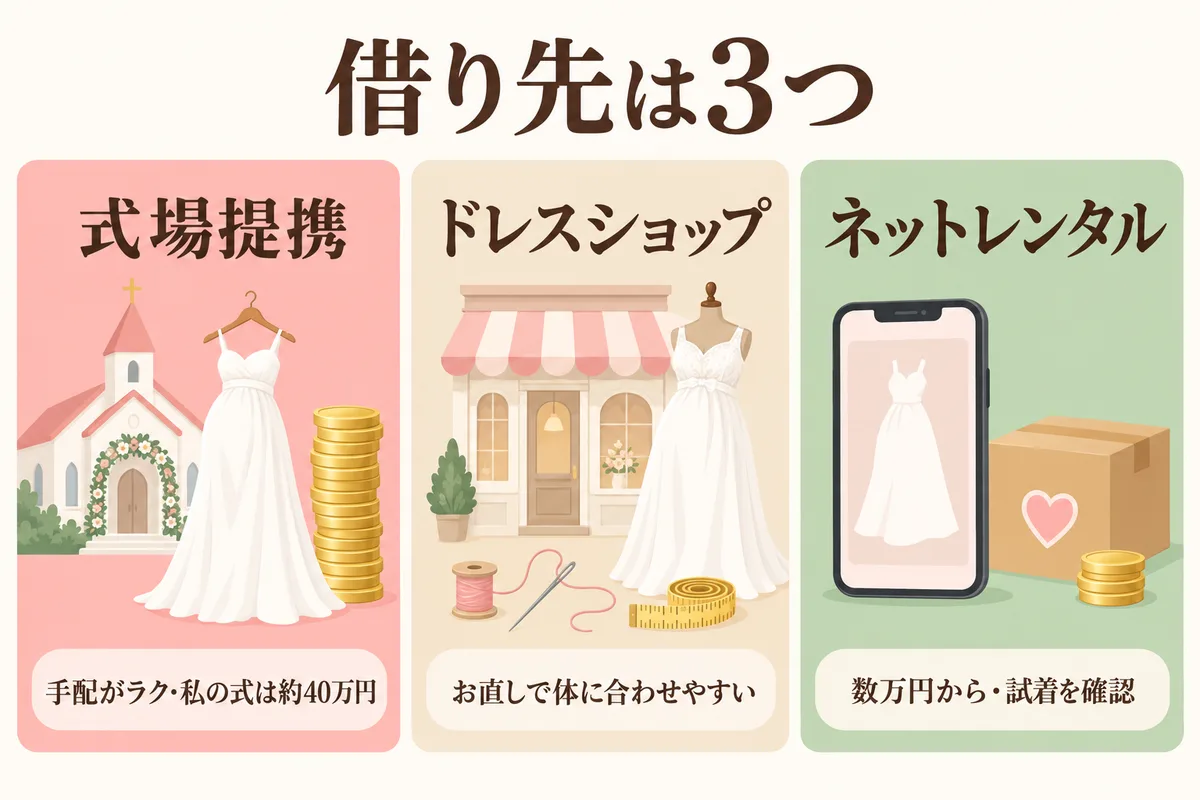 式場提携・ドレスショップ・ネットレンタルの比較