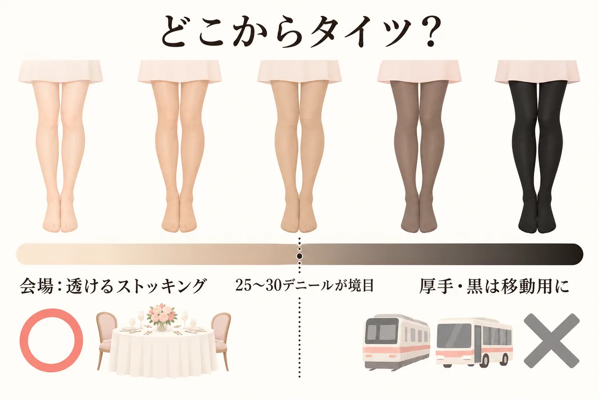 ストッキングとタイツの境目のデニール図