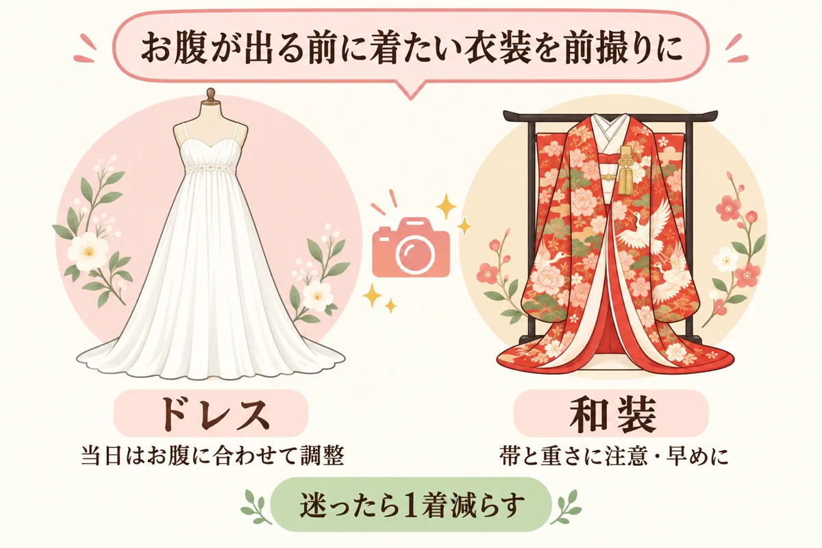 前撮りの衣装はドレスか和装かの比較図