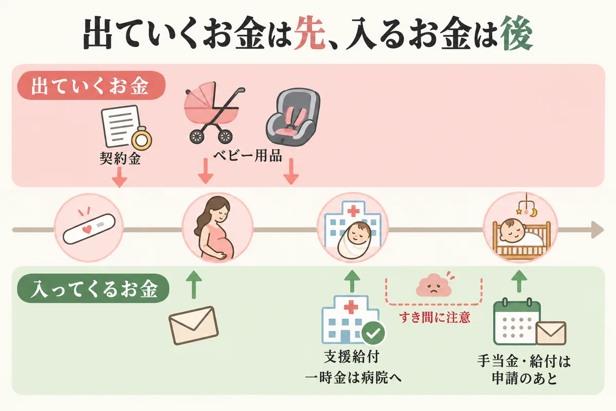出ていくお金は先、入ってくるお金は後になる時間の流れ