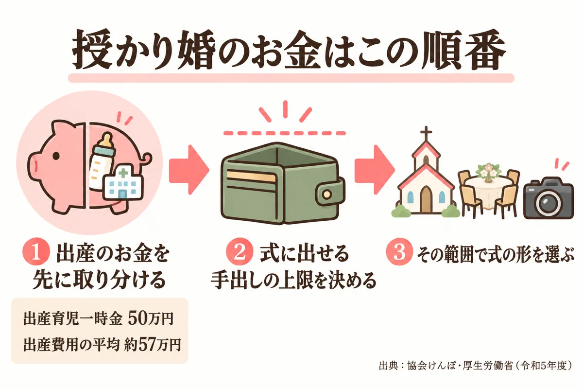 出産のお金を先に取り分けてから式の上限を決める順番