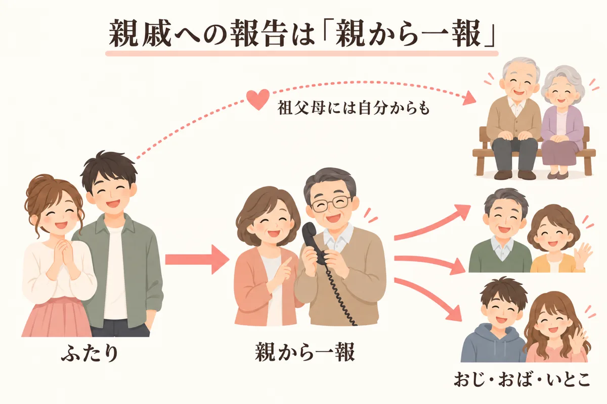 親戚への報告は親から一報・祖父母には自分からも