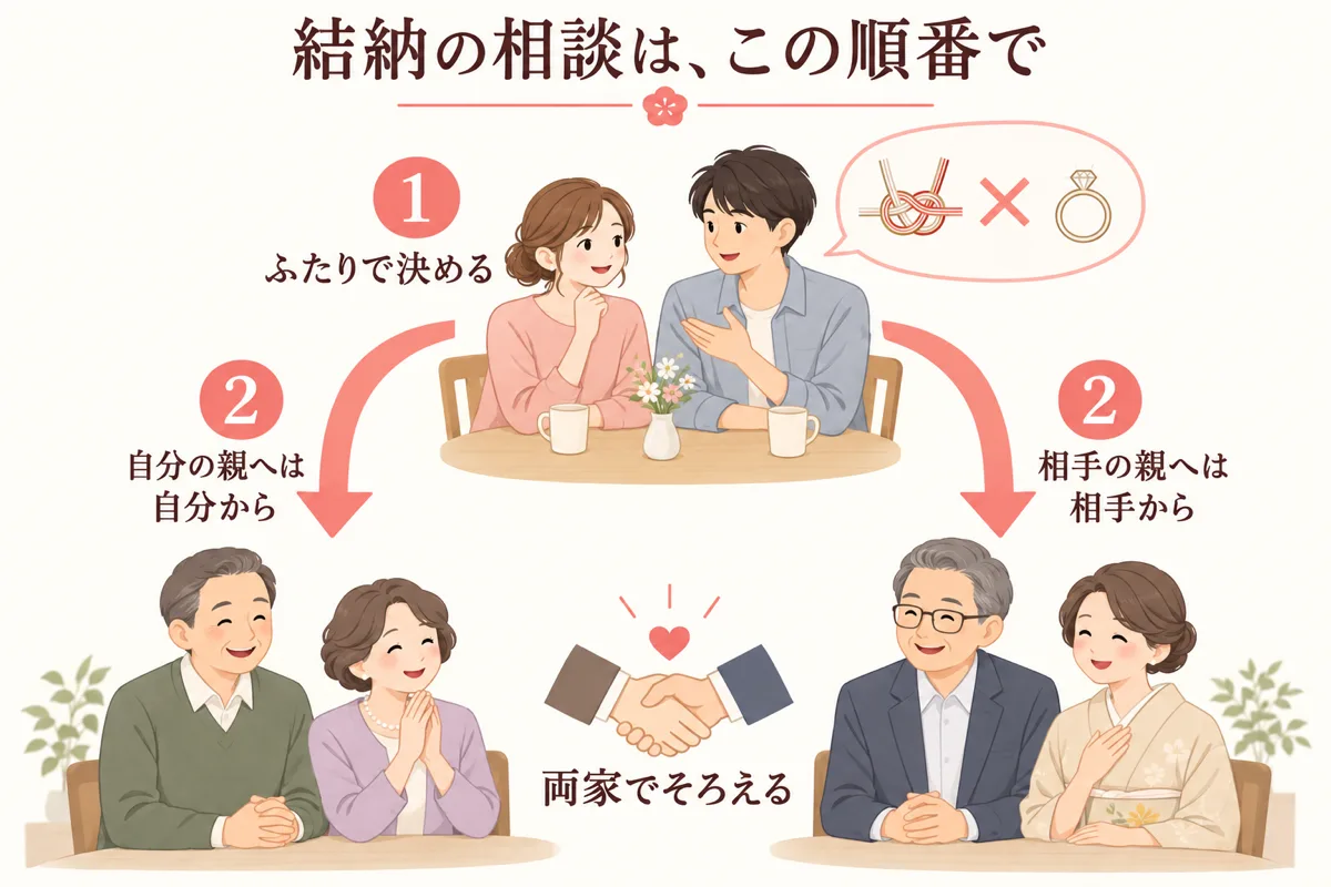 結納の相談はふたりで決めて、それぞれの親へはそれぞれから